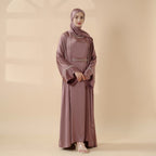 Luxury Satin Abaya With Diamond Tassels Belt,  6-Piece Set (MOA041) - SJB-DIAMOND ELITES