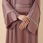 Luxury Satin Abaya With Diamond Tassels Belt,  6-Piece Set (MOA041) - SJB-DIAMOND ELITES