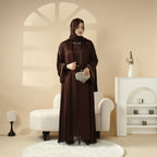 Luxury Satin Abaya With Diamond Tassels Belt,  6-Piece Set (MOA041) - SJB-DIAMOND ELITES