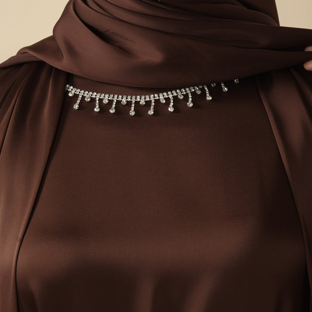Luxury Satin Abaya With Diamond Tassels Belt,  6-Piece Set (MOA041) - SJB-DIAMOND ELITES