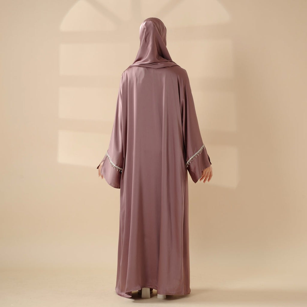 Luxury Satin Abaya With Diamond Tassels Belt,  6-Piece Set (MOA041) - SJB-DIAMOND ELITES