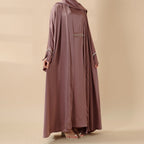 Luxury Satin Abaya With Diamond Tassels Belt,  6-Piece Set (MOA041) - SJB-DIAMOND ELITES
