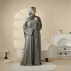 Luxury Satin Modest Abaya Set 4-Piece – Elegant Open Abaya, Top, Pants & Matching Hijab(MOA034) - SJB-DIAMOND ELITES