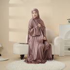 Luxury Satin Modest Abaya Set 4-Piece – Elegant Open Abaya, Top, Pants & Matching Hijab(MOA034) - SJB-DIAMOND ELITES