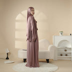 Luxury Satin Modest Abaya Set 4-Piece – Elegant Open Abaya, Top, Pants & Matching Hijab(MOA034) - SJB-DIAMOND ELITES