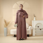 Luxury Satin Modest Abaya Set 4-Piece – Elegant Open Abaya, Top, Pants & Matching Hijab(MOA034) - SJB-DIAMOND ELITES