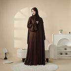 Luxury Satin Modest Abaya Set 4-Piece – Elegant Open Abaya, Top, Pants & Matching Hijab(MOA034) - SJB-DIAMOND ELITES