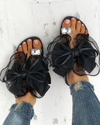 Luxury Shiny Rhinestone Summer Cute Bowtie Decorate Non-Slip Sandals Slipper Flats Mules Casual Fashion Beach Flip Flops Bow Sandals Rubber Flat Summer Beach Rain Shoes Stevvex