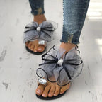 Luxury Shiny Rhinestone Summer Cute Bowtie Decorate Non-Slip Sandals Slipper Flats Mules Casual Fashion Beach Flip Flops Bow Sandals Rubber Flat Summer Beach Rain Shoes Stevvex