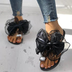 Luxury Shiny Rhinestone Summer Cute Bowtie Decorate Non-Slip Sandals Slipper Flats Mules Casual Fashion Beach Flip Flops Bow Sandals Rubber Flat Summer Beach Rain Shoes Stevvex