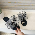 Luxury Shiny Rhinestone Summer Cute Bowtie Decorate Non-Slip Sandals Slipper Flats Mules Casual Fashion Beach Flip Flops Bow Sandals Rubber Flat Summer Beach Rain Shoes Stevvex