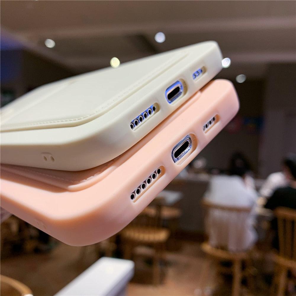 Luxury Silicone Phone Case for iphone 13 Pro Max 12 11 X XS XR Card Holder Wallet Soft Cover Cute Back Storage Stylish Silicone Case Smartphone Case Stevvex