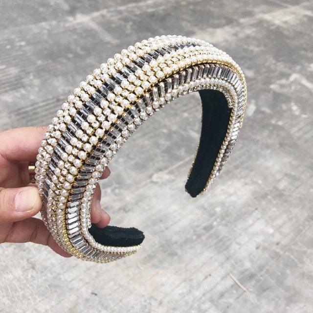 Luxury  Sparkly Padded Rhinestones Headbands Full Crystal Hairbands Wide Headwear White Gorgeous Hair Accessories For Women Stevvex