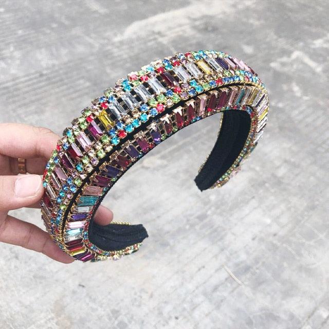 Luxury  Sparkly Padded Rhinestones Headbands Full Crystal Hairbands Wide Headwear White Gorgeous Hair Accessories For Women Stevvex