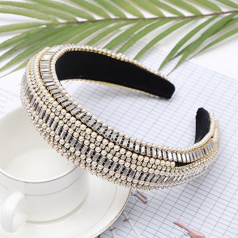 Luxury  Sparkly Padded Rhinestones Headbands Full Crystal Hairbands Wide Headwear White Gorgeous Hair Accessories For Women Stevvex