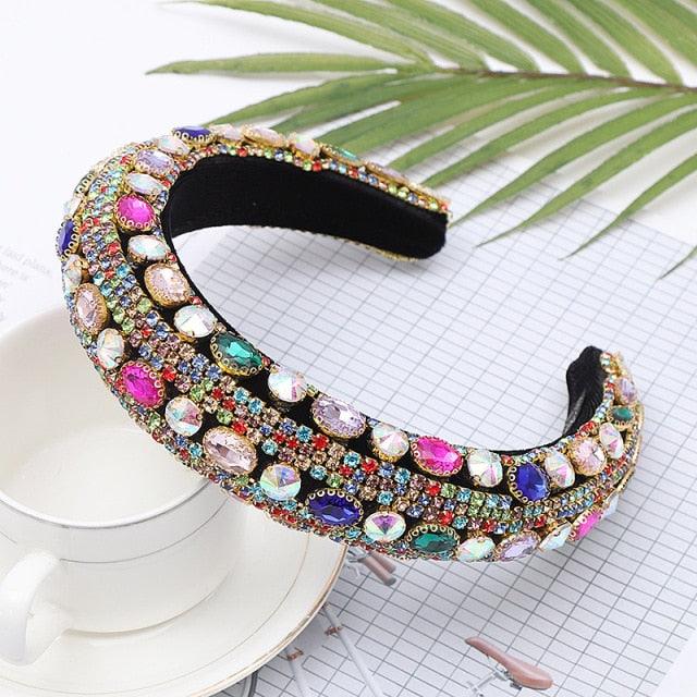 Luxury  Sparkly Padded Rhinestones Headbands Full Crystal Hairbands Wide Headwear White Gorgeous Hair Accessories For Women Stevvex