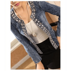 Luxury Spring Fashionable Women Denim Jacket Slim Zipper Casual Short Sequins Outerwear Ladies Vintage Crystal Biker Stevvex