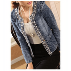 Luxury Spring Fashionable Women Denim Jacket Slim Zipper Casual Short Sequins Outerwear Ladies Vintage Crystal Biker Stevvex