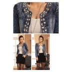 Luxury Spring Fashionable Women Denim Jacket Slim Zipper Casual Short Sequins Outerwear Ladies Vintage Crystal Biker Stevvex
