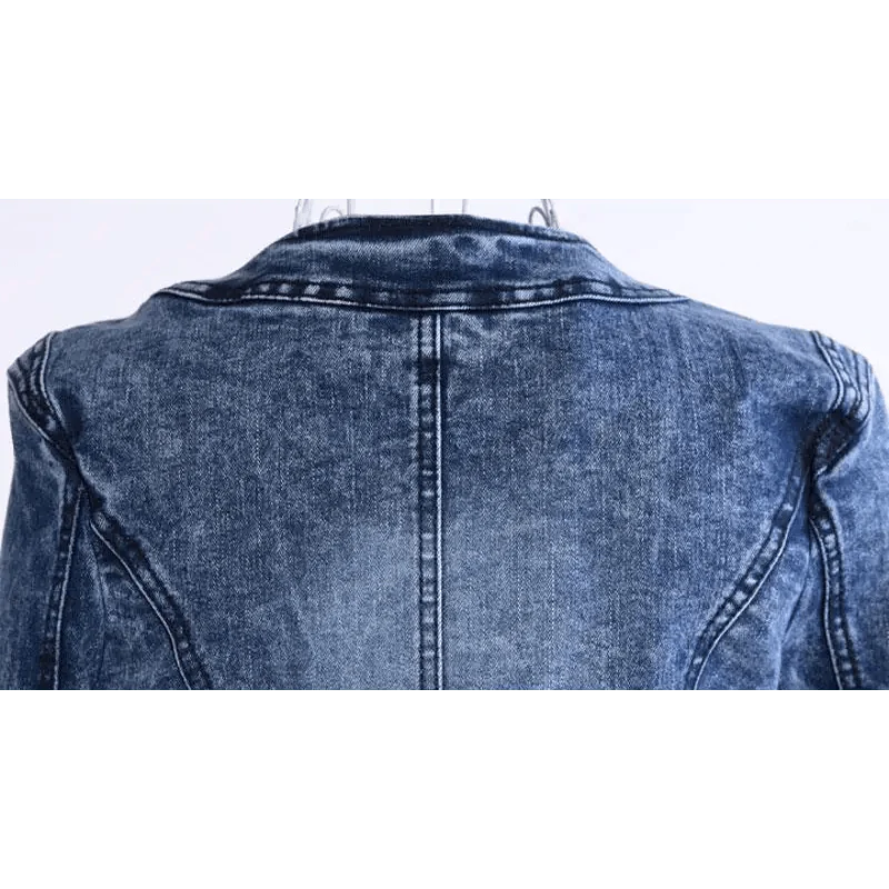 Luxury Spring Fashionable Women Denim Jacket Slim Zipper Casual Short Sequins Outerwear Ladies Vintage Crystal Biker Stevvex
