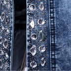 Luxury Spring Fashionable Women Denim Jacket Slim Zipper Casual Short Sequins Outerwear Ladies Vintage Crystal Biker Stevvex