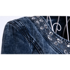 Luxury Spring Fashionable Women Denim Jacket Slim Zipper Casual Short Sequins Outerwear Ladies Vintage Crystal Biker Stevvex