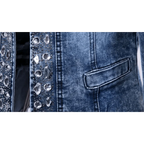 Luxury Spring Fashionable Women Denim Jacket Slim Zipper Casual Short Sequins Outerwear Ladies Vintage Crystal Biker Stevvex