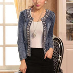 Luxury Spring Fashionable Women Denim Jacket Slim Zipper Casual Short Sequins Outerwear Ladies Vintage Crystal Biker Stevvex