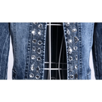 Luxury Spring Fashionable Women Denim Jacket Slim Zipper Casual Short Sequins Outerwear Ladies Vintage Crystal Biker Stevvex