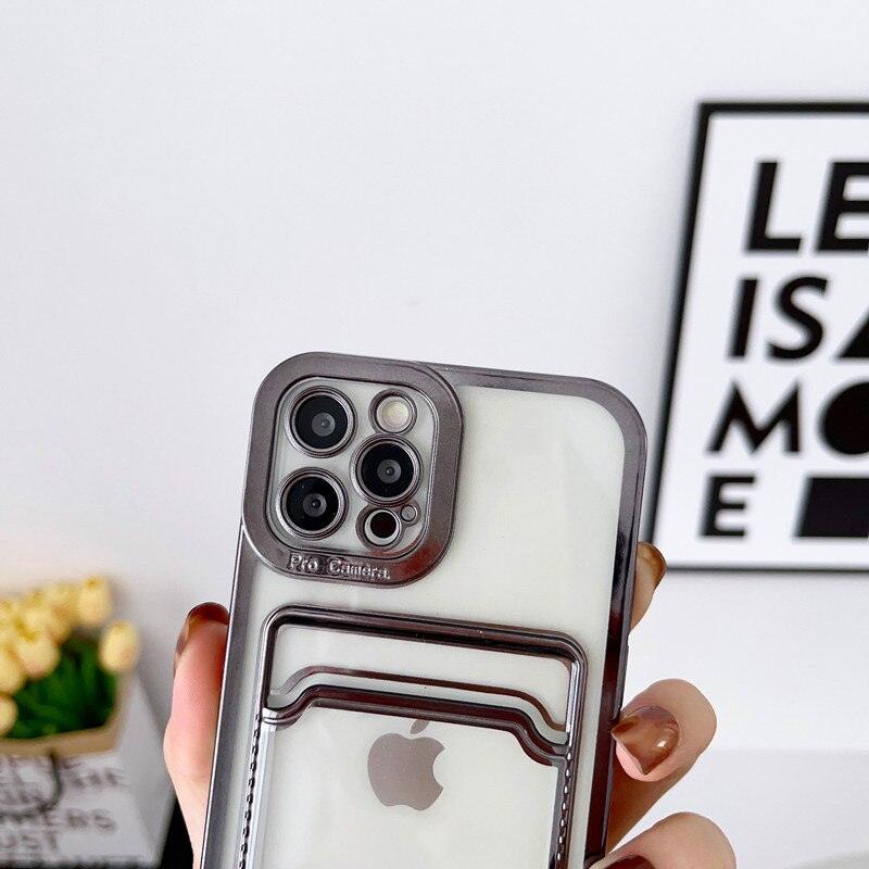 Luxury Square Phone Case For iPhone 13 11 14 12 Pro Max Mini XS XR 6s 7 8 Plus SE Cover Soft Silicone Wallet Card Holder Clear Card Slot Case Slim Fit Protective Soft Wallet Case Stevvex
