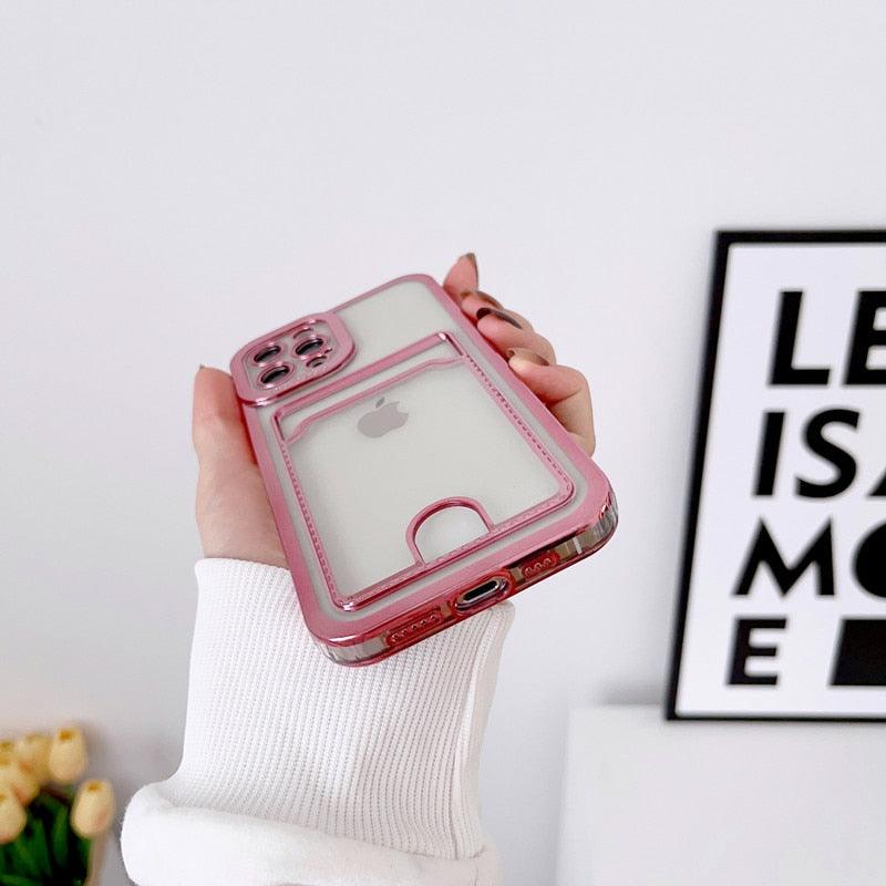 Luxury Square Phone Case For iPhone 13 11 14 12 Pro Max Mini XS XR 6s 7 8 Plus SE Cover Soft Silicone Wallet Card Holder Clear Card Slot Case Slim Fit Protective Soft Wallet Case Stevvex