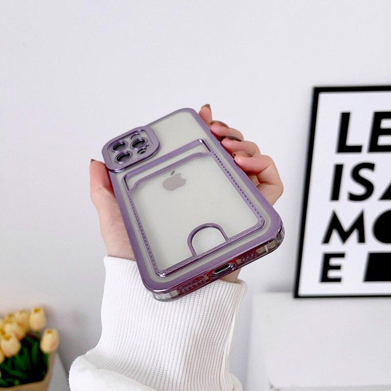 Luxury Square Phone Case For iPhone 13 11 14 12 Pro Max Mini XS XR 6s 7 8 Plus SE Cover Soft Silicone Wallet Card Holder Clear Card Slot Case Slim Fit Protective Soft Wallet Case Stevvex