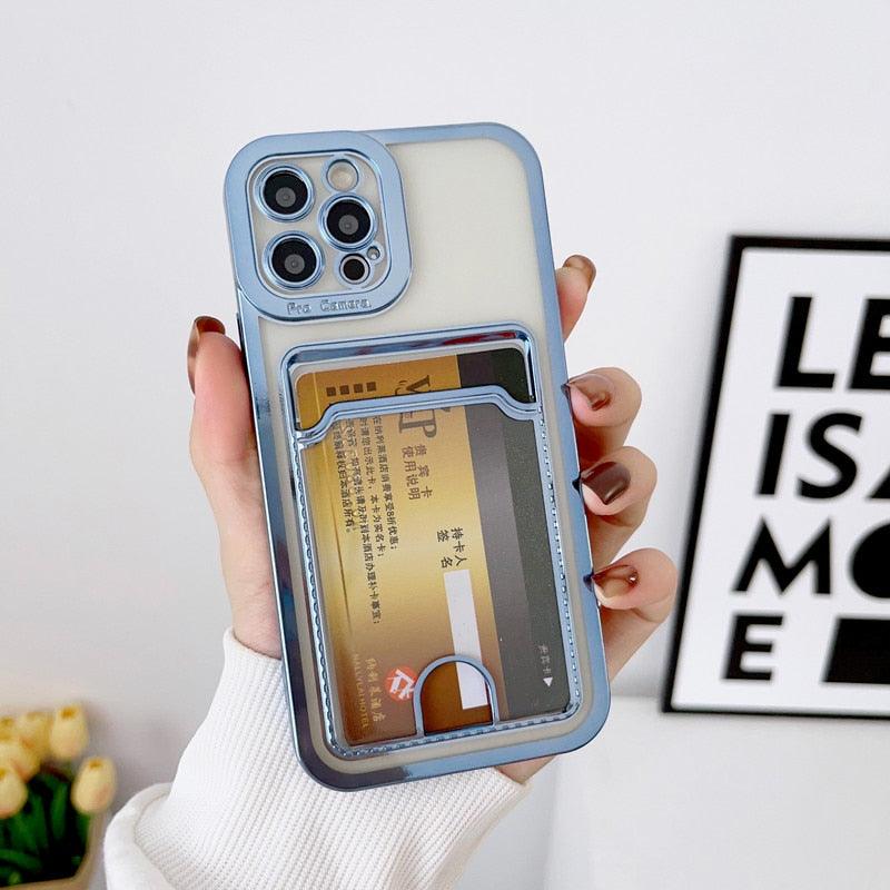 Luxury Square Phone Case For iPhone 13 11 14 12 Pro Max Mini XS XR 6s 7 8 Plus SE Cover Soft Silicone Wallet Card Holder Clear Card Slot Case Slim Fit Protective Soft Wallet Case Stevvex