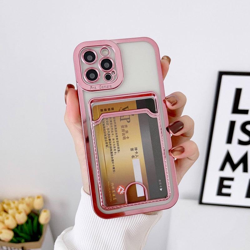 Luxury Square Phone Case For iPhone 13 11 14 12 Pro Max Mini XS XR 6s 7 8 Plus SE Cover Soft Silicone Wallet Card Holder Clear Card Slot Case Slim Fit Protective Soft Wallet Case Stevvex