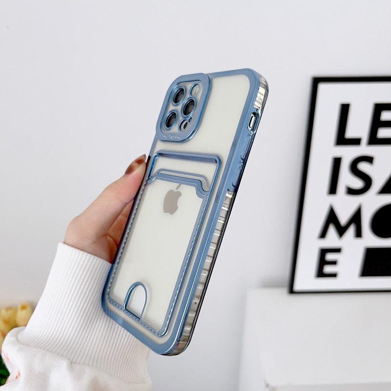 Luxury Square Phone Case For iPhone 13 11 14 12 Pro Max Mini XS XR 6s 7 8 Plus SE Cover Soft Silicone Wallet Card Holder Clear Card Slot Case Slim Fit Protective Soft Wallet Case Stevvex