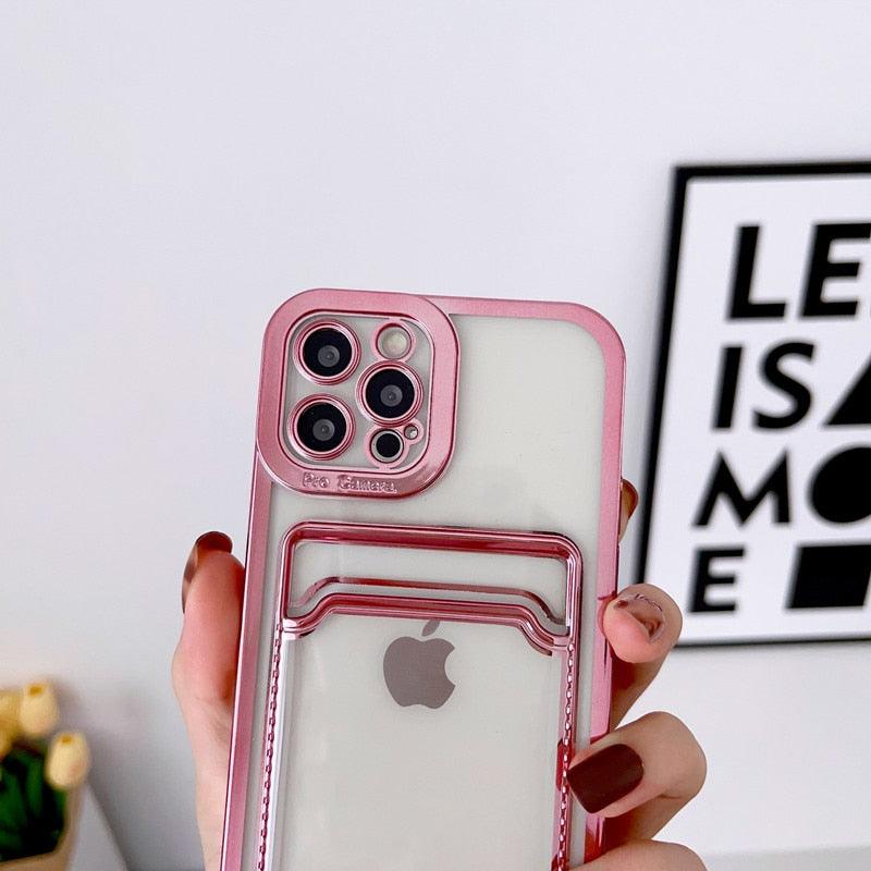 Luxury Square Phone Case For iPhone 13 11 14 12 Pro Max Mini XS XR 6s 7 8 Plus SE Cover Soft Silicone Wallet Card Holder Clear Card Slot Case Slim Fit Protective Soft Wallet Case Stevvex