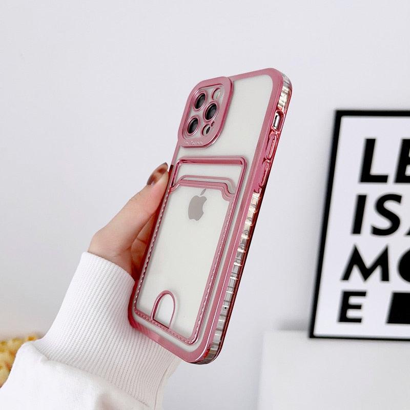Luxury Square Phone Case For iPhone 13 11 14 12 Pro Max Mini XS XR 6s 7 8 Plus SE Cover Soft Silicone Wallet Card Holder Clear Card Slot Case Slim Fit Protective Soft Wallet Case Stevvex