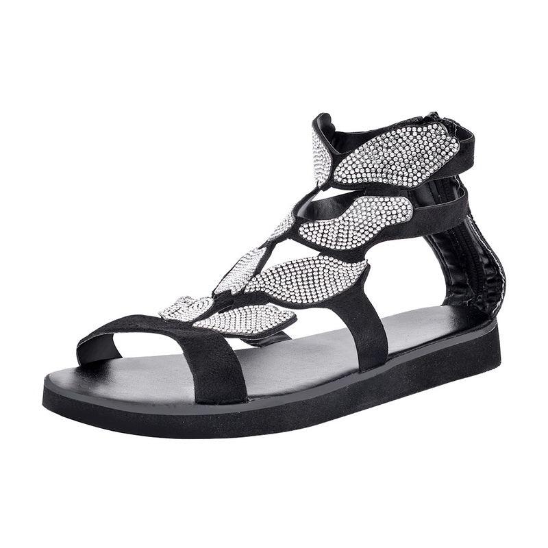 Luxury Summer Fashion Rhinestone Sandal Women Butterfly Soft Non-slip Flat Shoes Casual Breathable Outdoor Beach Rhinestone Sandals Women's Flat Sandals Jeweled Party Sandals