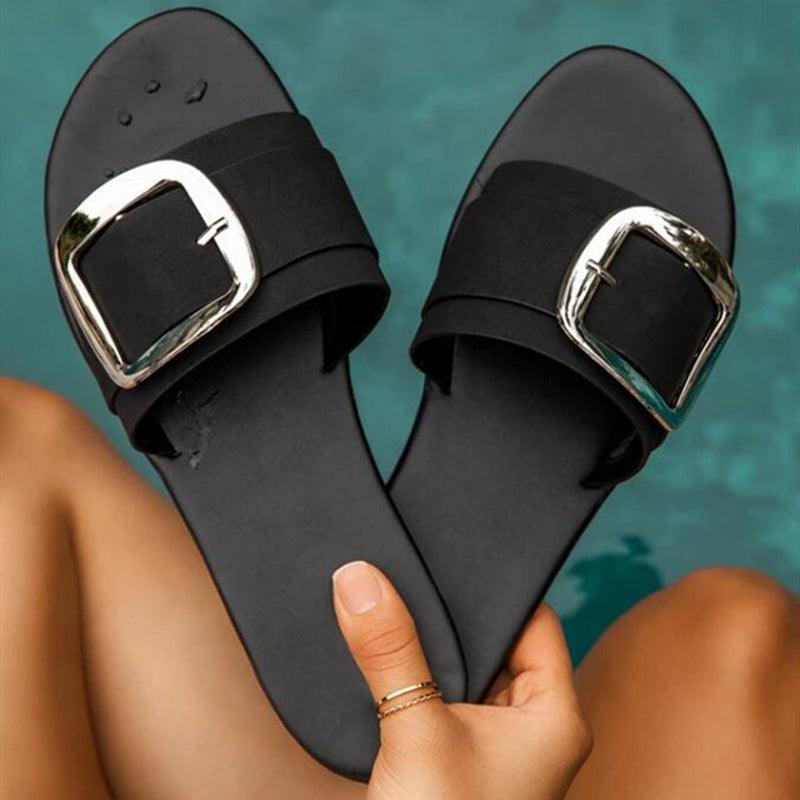 Luxury Summer Leopard Design Women's Slippers Shoes Summer Flat Woman Fashion Buckle Peep Toe Flat Shoes Adjustable Buckle Strap Casual Comfort Footbed Slides Sandals For Indoor And Outdoor Beach Stevvex