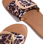 Luxury Summer Leopard Design Women's Slippers Shoes Summer Flat Woman Fashion Buckle Peep Toe Flat Shoes Adjustable Buckle Strap Casual Comfort Footbed Slides Sandals For Indoor And Outdoor Beach Stevvex