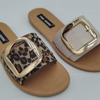 Luxury Summer Leopard Design Women's Slippers Shoes Summer Flat Woman Fashion Buckle Peep Toe Flat Shoes Adjustable Buckle Strap Casual Comfort Footbed Slides Sandals For Indoor And Outdoor Beach Stevvex