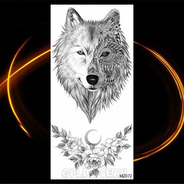 Luxury Tiger Temporary Tattoos Fox Wolf Fake Tattoo Sticker Realistic Black Animal Temporary Tattoo Stickers For Mens Stevvex