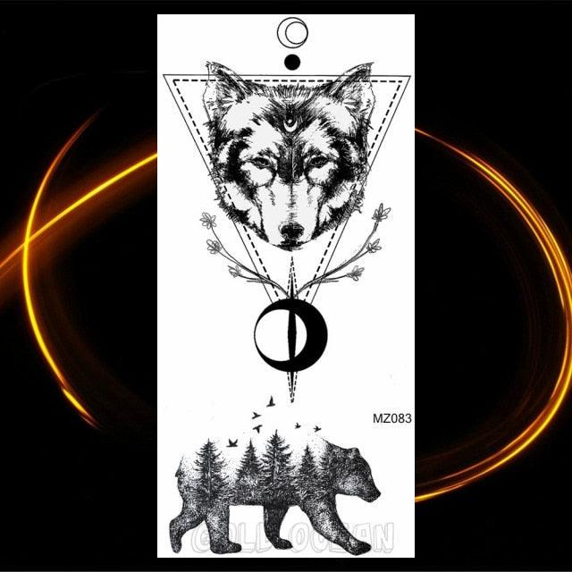 Luxury Tiger Temporary Tattoos Fox Wolf Fake Tattoo Sticker Realistic Black Animal Temporary Tattoo Stickers For Mens Stevvex
