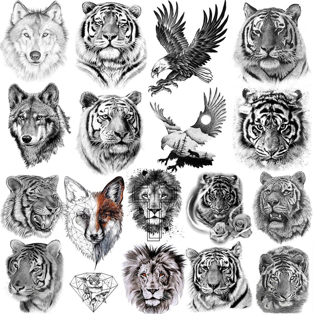 Luxury Tiger Temporary Tattoos Fox Wolf Fake Tattoo Sticker Realistic Black Animal Temporary Tattoo Stickers For Mens Stevvex