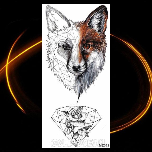 Luxury Tiger Temporary Tattoos Fox Wolf Fake Tattoo Sticker Realistic Black Animal Temporary Tattoo Stickers For Mens Stevvex