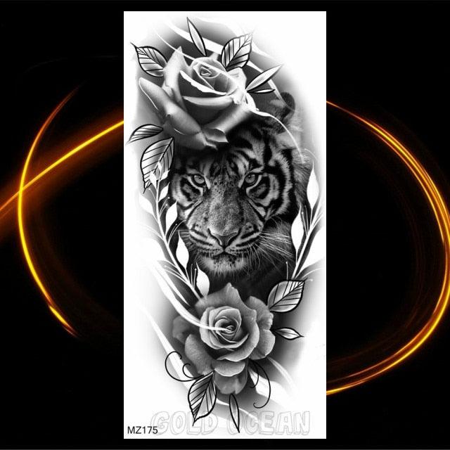 Luxury Tiger Temporary Tattoos Fox Wolf Fake Tattoo Sticker Realistic Black Animal Temporary Tattoo Stickers For Mens Stevvex