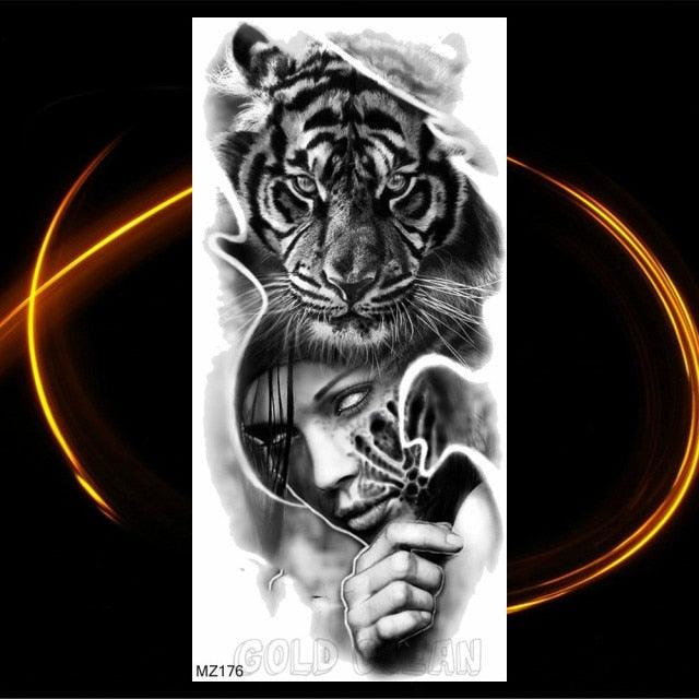 Luxury Tiger Temporary Tattoos Fox Wolf Fake Tattoo Sticker Realistic Black Animal Temporary Tattoo Stickers For Mens Stevvex