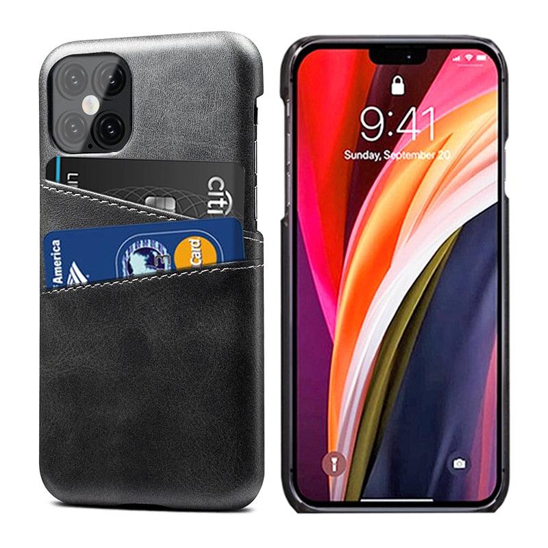 Luxury Ultra-thin Leather Case for IPhone 13 12 Pro Max Cover Card Holder for 14 Plus Cases Classic 2 Card Holders Elegant Business iphone Case 2 Card Slots Phone Case Stevvex