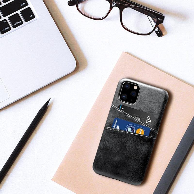 Luxury Ultra-thin Leather Case for IPhone 13 12 Pro Max Cover Card Holder for 14 Plus Cases Classic 2 Card Holders Elegant Business iphone Case 2 Card Slots Phone Case Stevvex