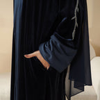 Luxury Velvet Open Abaya | Hand-Stitched Beaded Open Velvet Abaya (MOA106)